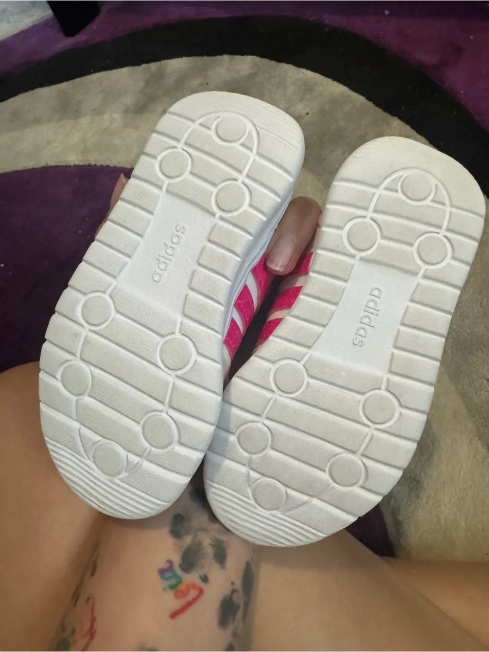 adidas Pink, White and Hot Pink Kids Sneakers with Hook-and-Loop Strap